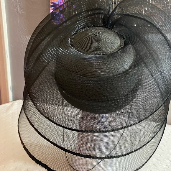 Black Tulle, Sequin and Beaded Fancy Hat - Picture 2 of 14